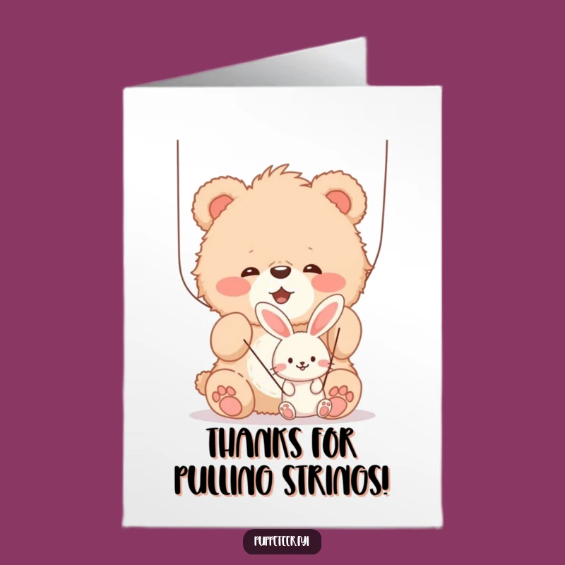 Free Printable Thank You Card: Bear & Bunny Puppet Fun, Humorous Downloadable Gift